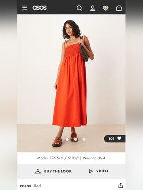 Asos Design Shirred Bust Poplin Cotton Midi Dress